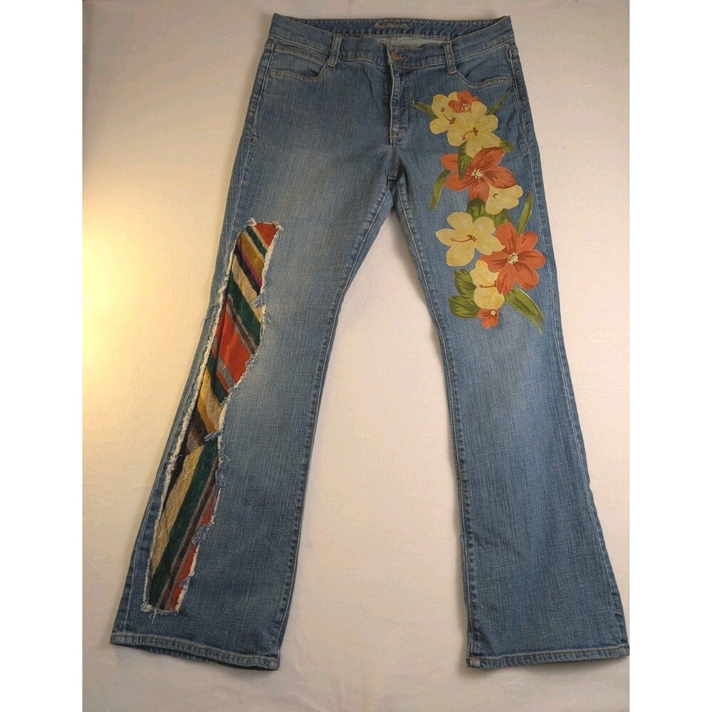 Upcycled womans Art jeans old Navy The Dreamer Hippie Boho Size 12